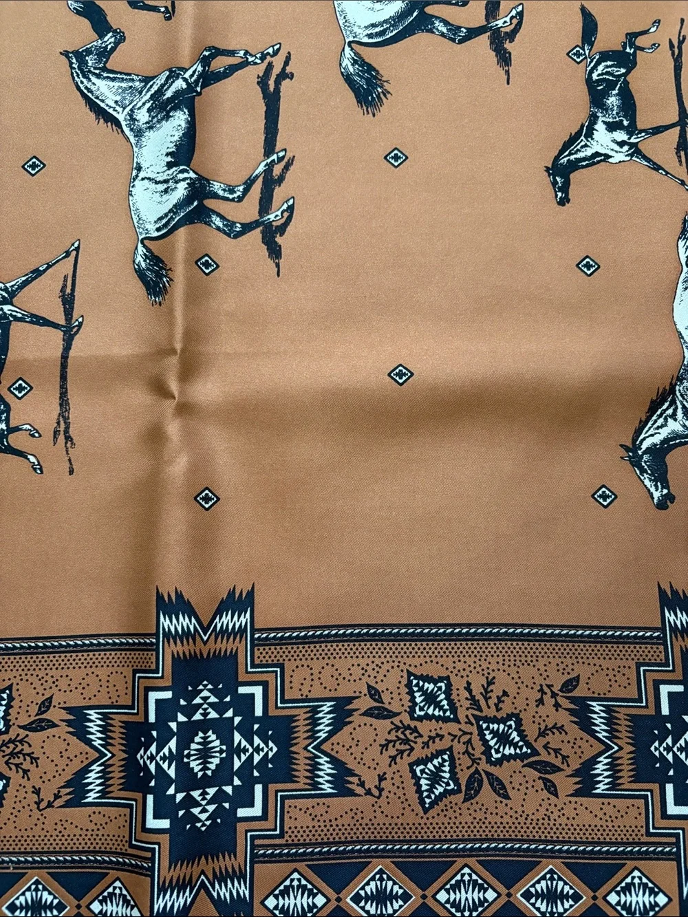 Pendleton Rust Horse Print Silk Scarf with Black & Brown Accents